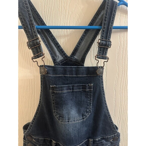 Kohl’s SO Girls Size 8 Dark Blue Denim Overalls Straight Leg Jeans with Pockets - Picture 2 of 8